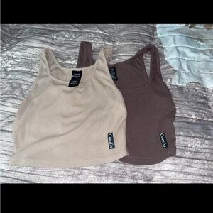 Comfrt Rib Contour Crop Tank Set - desert and chocolate